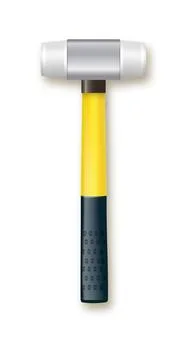 Hammer with rubberized yellow handle. Hammer for laying stone and tiles rubber Illustration
