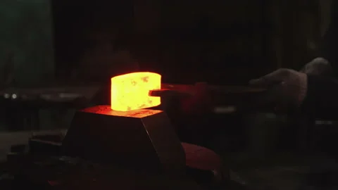 The hammer strikes red-hot metal Stock Footage 201455771