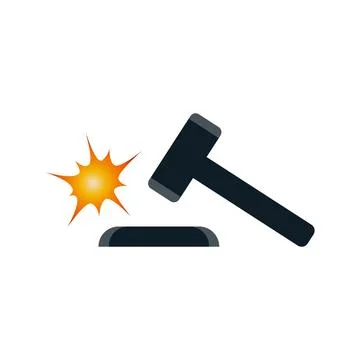 Hammer Striking Surface with Spark Effect Symbolizing Impact or Action Ilustración de archivo
