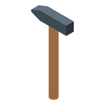 Hammer striking woodworking tool constructing isometric projection Illustrazione stock