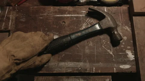 Hammer On Tool Bench DIY Stock Footage 51676570