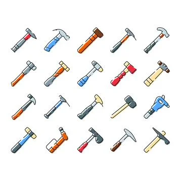 Hammer tool collection offering various construction equipment types Stock Illustration