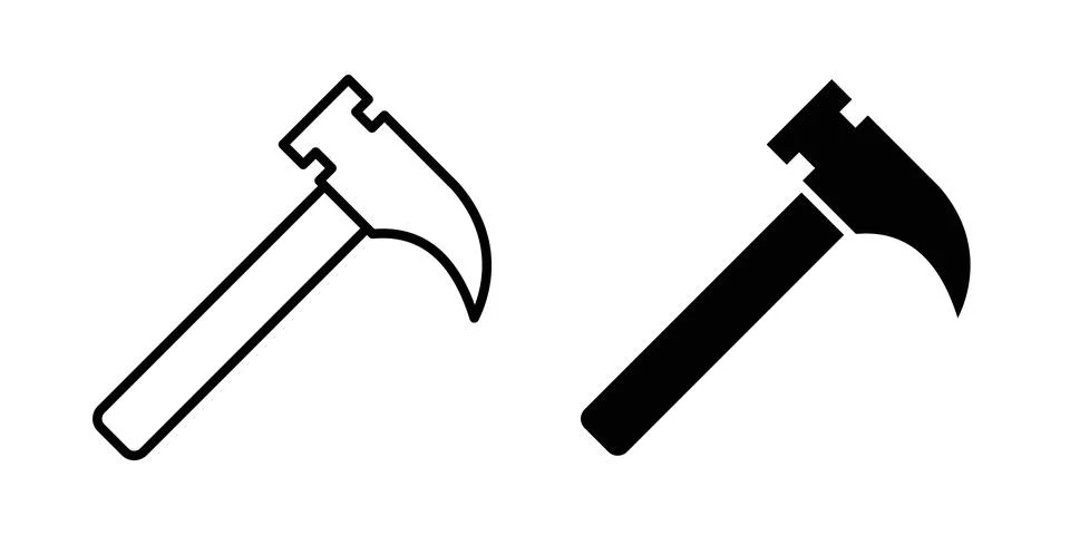 Hammer tool icon thin line and clipart style vector set Stock Illustration