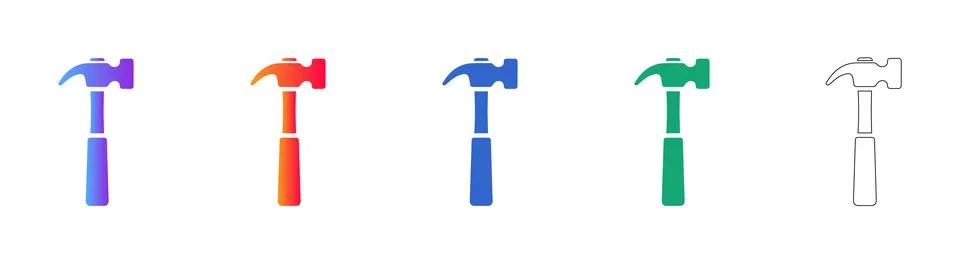 Hammer Tool Icons in Gradient and Outline Styles Stock Illustration