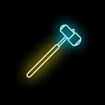 Hammer tool neon glow on dark background Stock Illustration