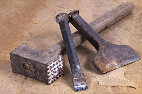 A hammer with two chisels Stock Photos