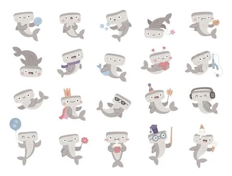 Hammerhead shark character set Stock Illustration