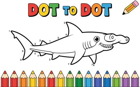 Hammerhead shark dot to dot activity with coloring pencils Stock Illustration