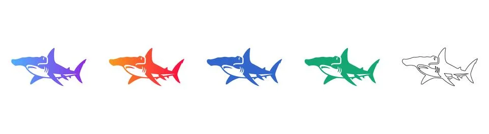 Hammerhead Shark Icon Set in Multiple Styles Stock Illustration