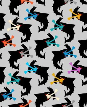 Hammerhead shark pattern seamless. Fish hammer background. marine predator te 스톡 일러스트