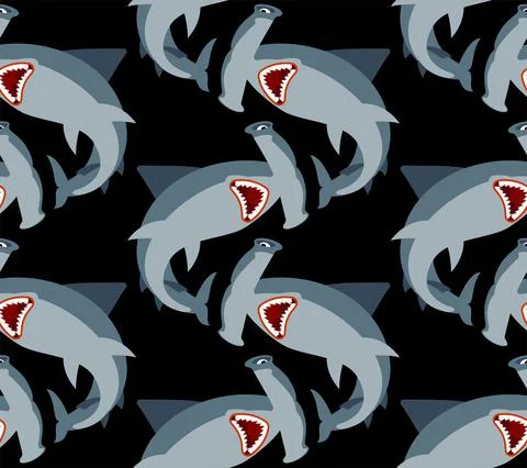 Hammerhead shark pattern seamless. Fish hammer background. marine predator te Stock Illustration