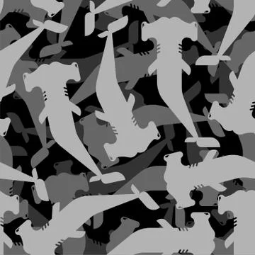 Hammerhead shark pattern seamless. Water predator background. Large predatory 스톡 일러스트