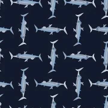 Hammerhead shark seamless pattern in scandinavian style. Marine animals backg Stock Illustration