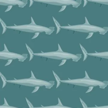 Hammerhead shark seamless pattern in scandinavian style. Marine animals backg Stock Illustration
