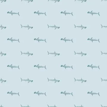 Hammerhead shark seamless pattern in scandinavian style. Marine animals backg Illustrazione stock