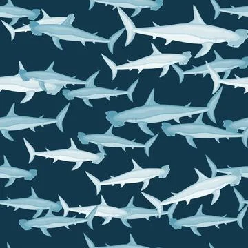 Hammerhead shark seamless pattern in scandinavian style. Marine animals backg Illustrazione stock