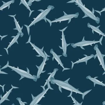 Hammerhead shark seamless pattern in scandinavian style. Marine animals backg Illustrazione stock