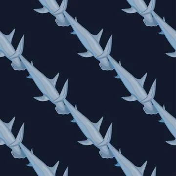 Hammerhead shark seamless pattern in scandinavian style. Marine animals backg Stock Illustration
