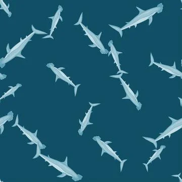 Hammerhead shark seamless pattern in scandinavian style. Marine animals backg 스톡 일러스트