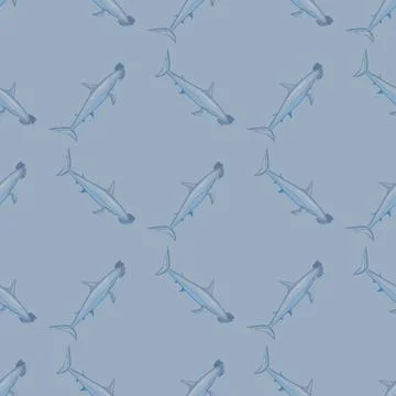 Hammerhead shark seamless pattern in scandinavian style. Marine animals backg Stock Illustration