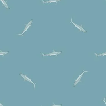 Hammerhead shark seamless pattern in scandinavian style. Marine animals backg 스톡 일러스트