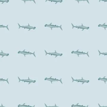 Hammerhead shark seamless pattern in scandinavian style. Marine animals backg Stock Illustration