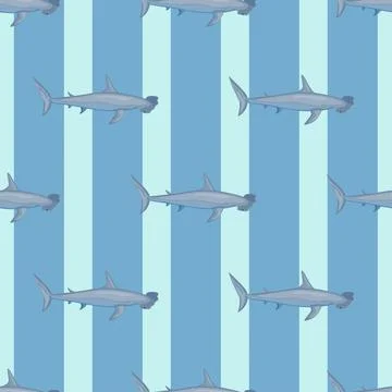 Hammerhead shark seamless pattern in scandinavian style. Marine animals backg 스톡 일러스트
