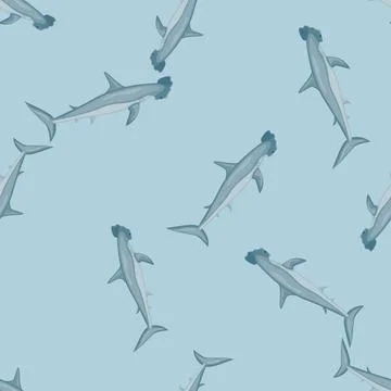 Hammerhead shark seamless pattern in scandinavian style. Marine animals backg Stock Illustration