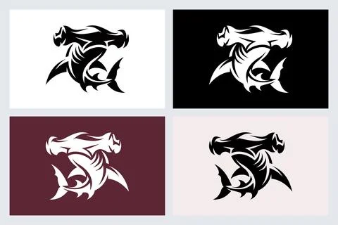 Hammerhead Shark Tribal Logo Vector Set Stock Illustration