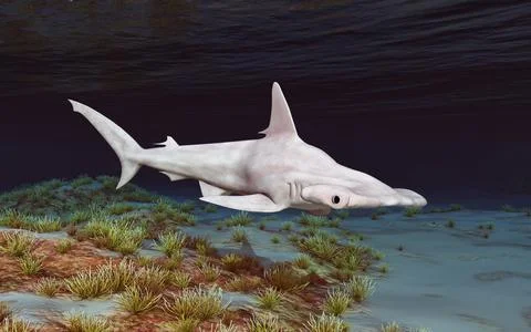 Hammerhead shark in an underwater landscape Stock Illustration