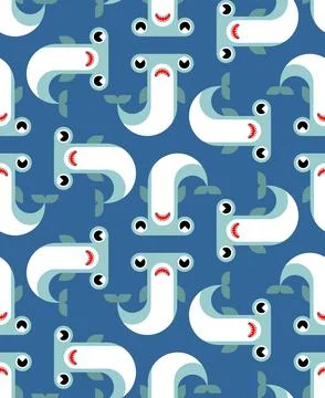 Hammerhead shark underwater Pattern seamless. cartoon fish Kids fabric orname Stock Illustration