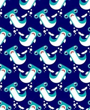 Hammerhead shark underwater Pattern seamless. cartoon fish Kids fabric orname Stock Illustration