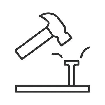 Hammering a nail icon in line design. Construction, tool, DIY, repair, work Stock Illustration