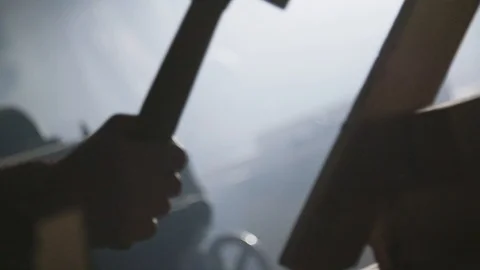 Hammering nails in the wood Stock Footage 91546275