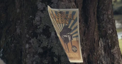 Hammering poster to a tree Stock Footage 285154807