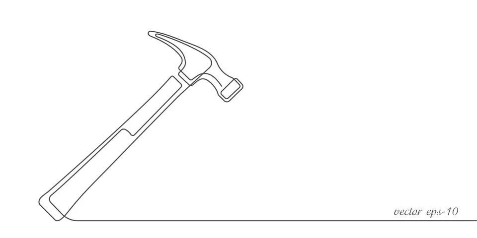 Hammer.Locksmith tool for work.One line drawing.Vector illustration. Stock Illustration