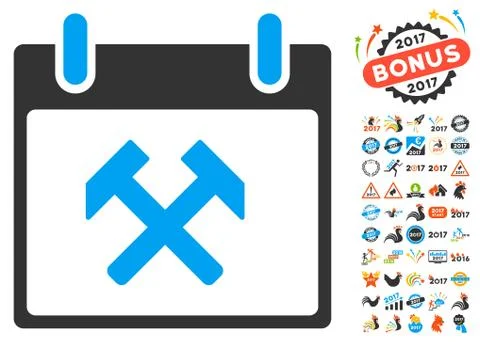 Hammers Calendar Day Flat Vector Icon With Bonus Stock Illustration