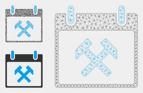 Hammers Calendar Day Vector Mesh Network Model and Triangle Mosaic Icon Stock Illustration