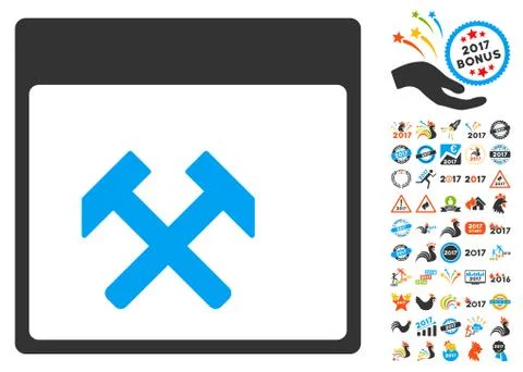 Hammers Calendar Page Flat Vector Icon With Bonus Stock Illustration