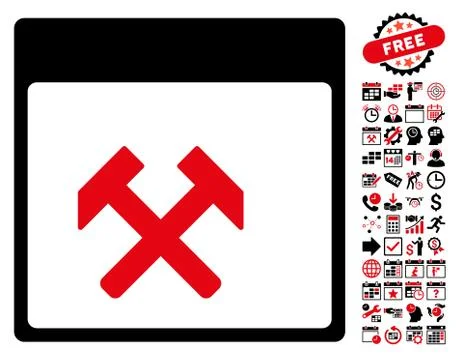 Hammers Calendar Page Flat Vector Icon With Bonus Stock Illustration