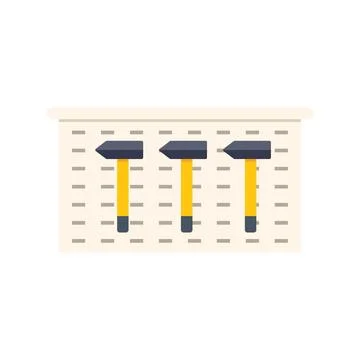 Hammers hanging on perforated panel in workshop or garage Illustration
