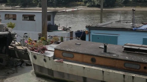 Hammersmith Boats on the River Thames Stock Footage 92130862