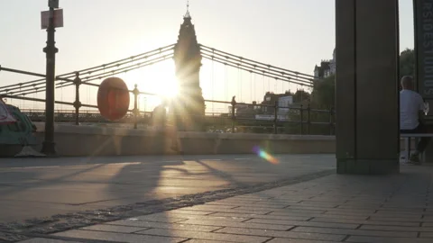 Hammersmith Bridge during sunset Stock Footage 166527513