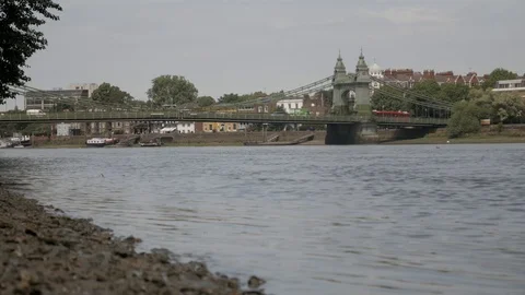 Hammersmith Bridge from the River Thames Stock Footage 91393847