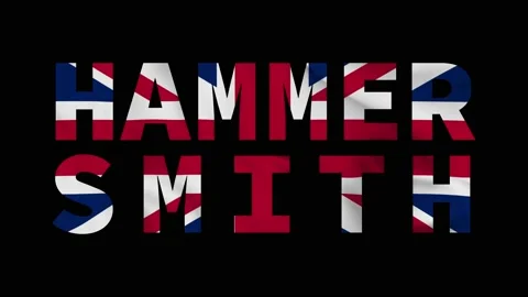 Hammersmith flag animation on black background. England flag waving in font 4k Stock Footage 170656236
