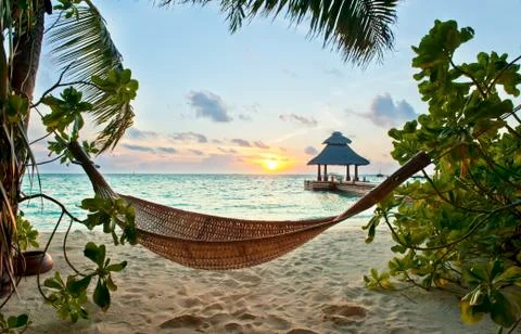 Hammock and sunset Foto stock