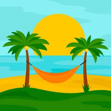Hammock on the beach concept background, flat style Stock Illustration
