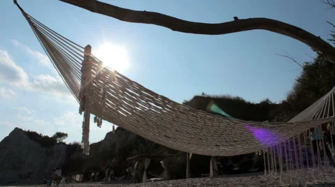Hammock on the beach, Panorama view Video stock 56933265