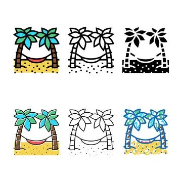 Hammock between modern palm trees color icon vector Stock Illustration