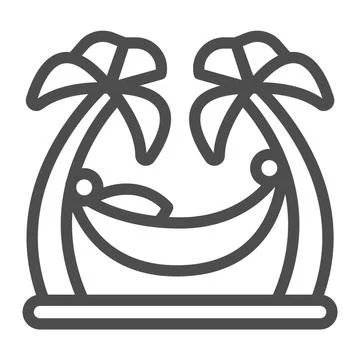 Hammock between palm trees line icon, waterpark concept, beach hammock sign on Illustrazione stock